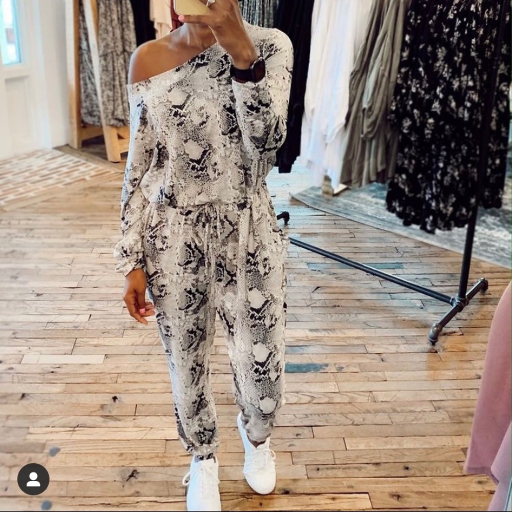 Snakeskin Print Knit Jumpsuit